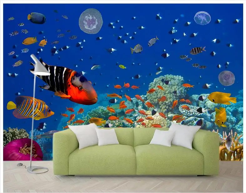 Custom photo wallpaper for walls 3 d wall murals mural Underwater world aquarium of Marine biology TV setting | Обустройство дома