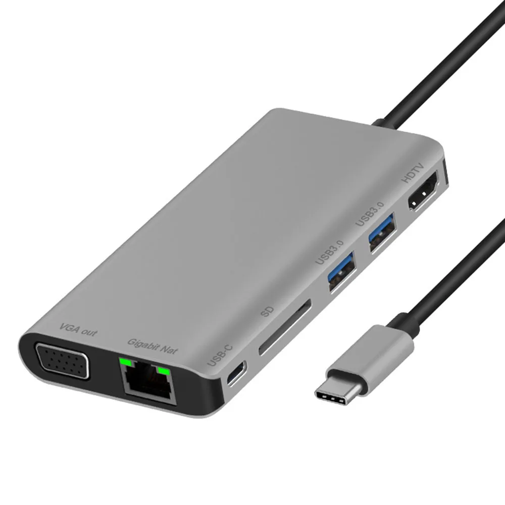 Черный Устойчивый адаптер USB C к type C 8 в 1 USB 3,0 HDMI 4K VGA RJ45 адаптер SD TF кардридер концентратор для Android телефонов#5 - Цвет: Черный