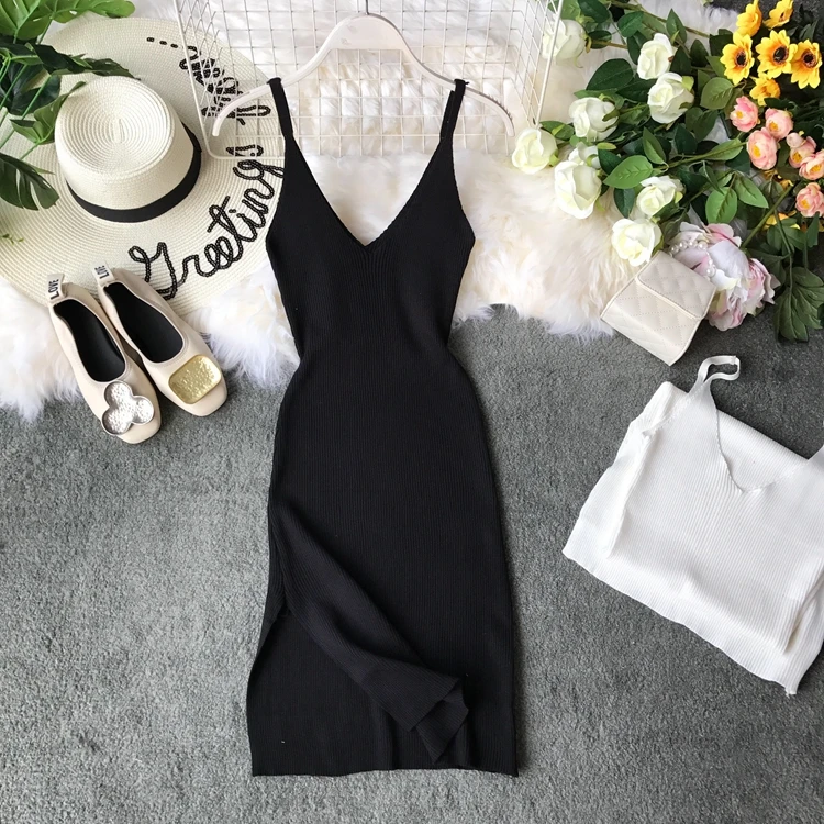 Новинка 2019 модные женские платья весеннее вязаное платье на тонких бретельках |