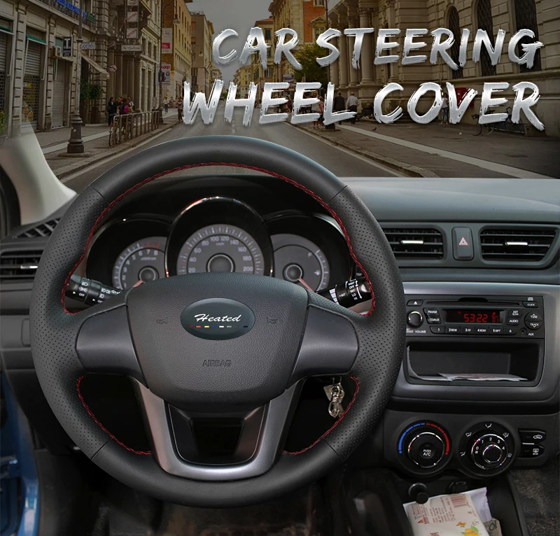 С подогревом для Kia K2 Kia Rio 3 2011 2012 2013 микрофибра кожа на чехол рулевого колеса автомобиля Оплетка на руль чехол