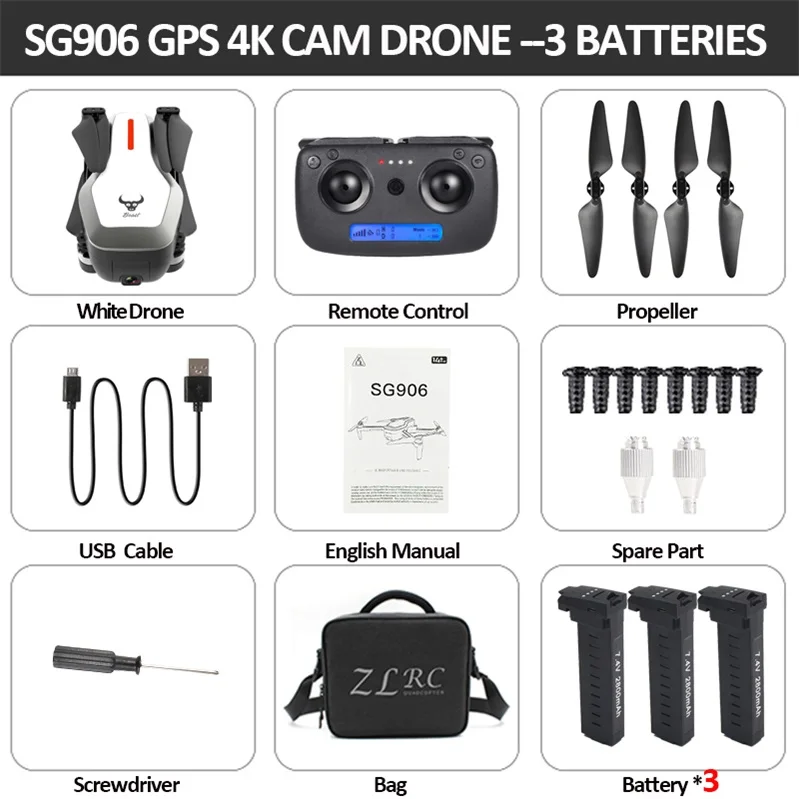 white 3BAT Bag Beast SG906 gps 5G wifi FPV с 4K Ультра прозрачной камерой бесщеточный складной X193 Радиоуправляемый Дрон Квадрокоптер RTF черный VS F11 B4W - Цвет: white 3BAT Bag