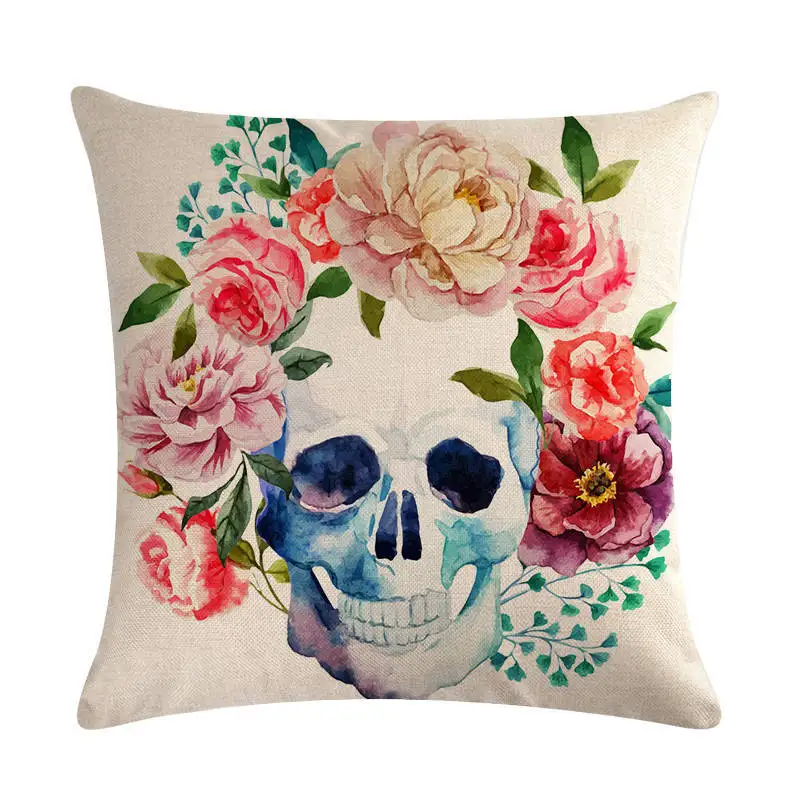 Подушка с черепом наволочки цветочным абстрактным рисунком хлопковая льняная