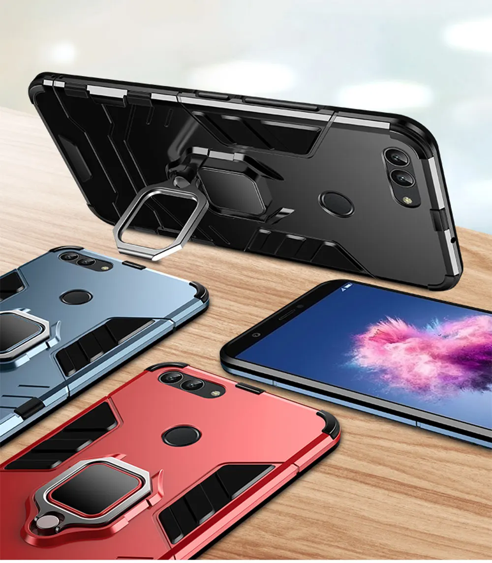 Прочный чехол для huawei P Smart чехол с кольцом-держателем для пальца, военный чехол с полной защитой для P Samrt чехол для телефона
