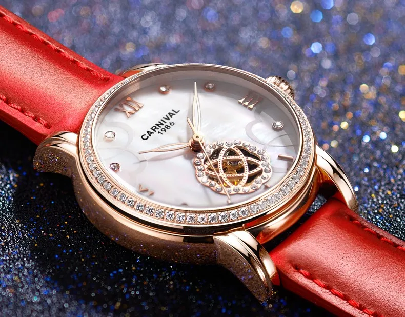 Модные женские наручные часы Tourbillon автоматические часы женские карнавальные механические часы MIYOTA кожаный ремешок светящийся Relogio femenino