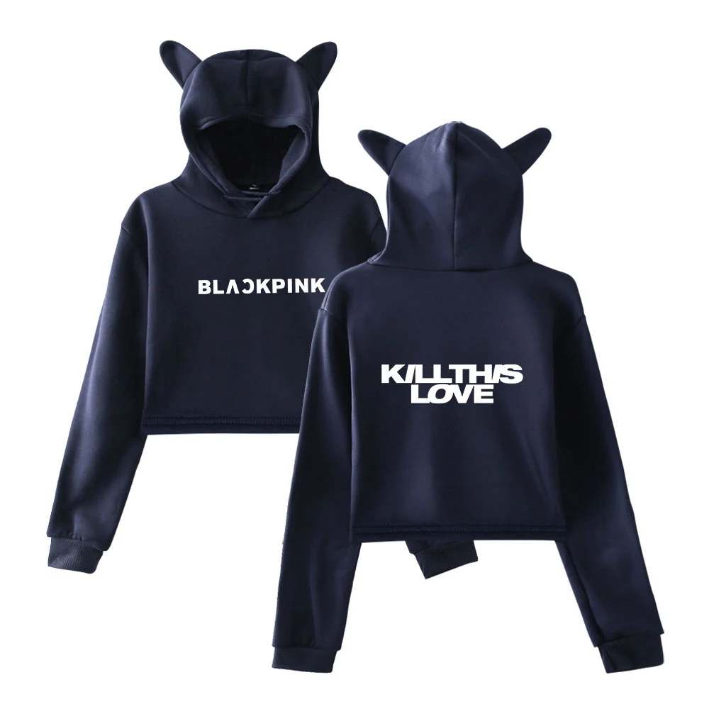 Черный розовый альбом KILL THIS LOVE Basic Street Повседневные толстовки с кошачьими ушками Толстовка для женщин крутой пупок Толстовки размер