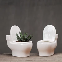 white ceramic toilet shape flower pot creative planter for succulents plants gardening small flowerpot home desktop decoration