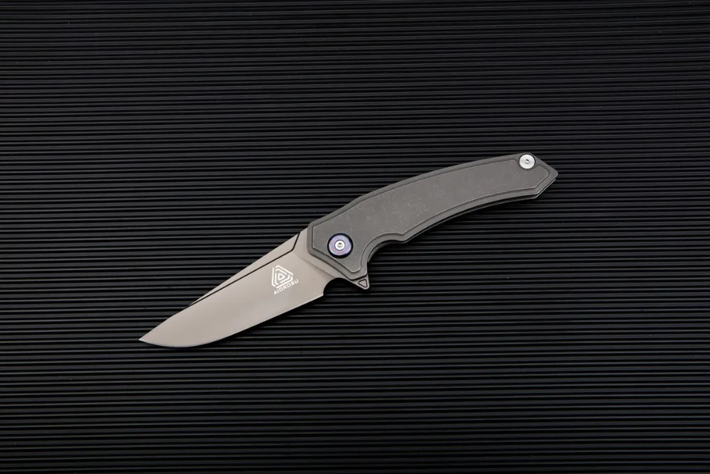 Складной нож AIOROS Heng карманный 14C28N серое лезвие с титановым покрытием ручки Timascus
