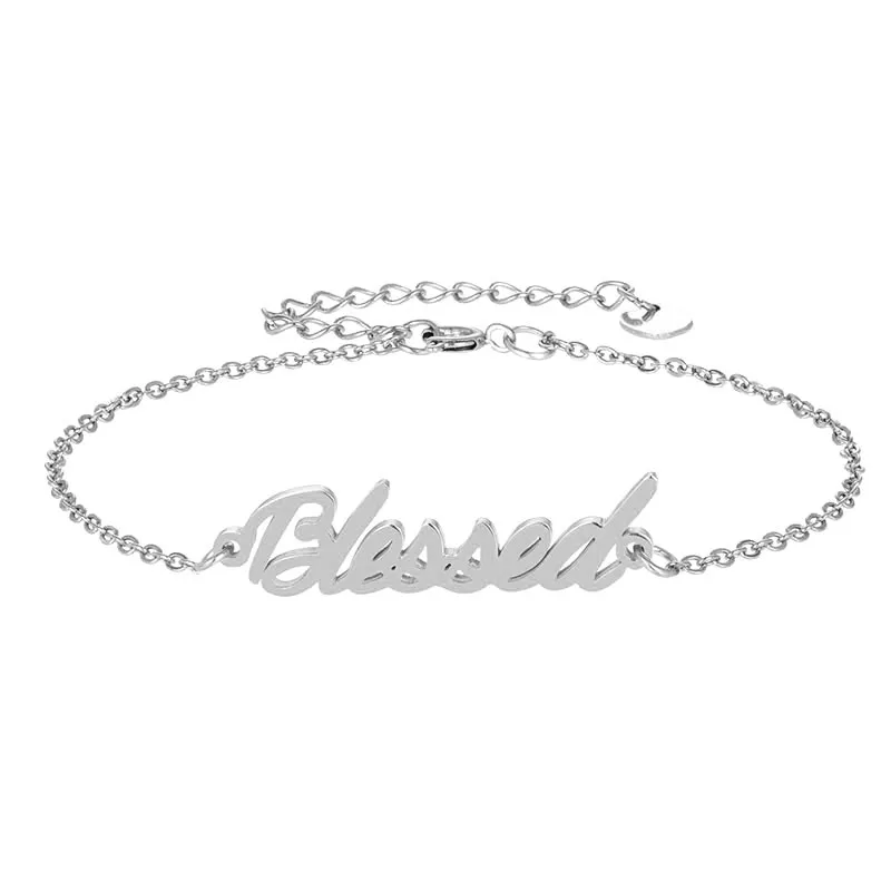 Модные Нержавеющая сталь имя Цепочки и ожерелья + Браслет &quotBlessed&quot сценарий