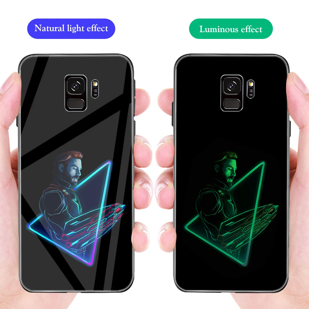 Чехол для телефона ciciber для samsung Galaxy S10 S9 S8 S7 Note 10 9 8 Plus S10e S10+ Edge Марвел Капитан Америк светящееся закаленное стекло - Цвет: WM03755