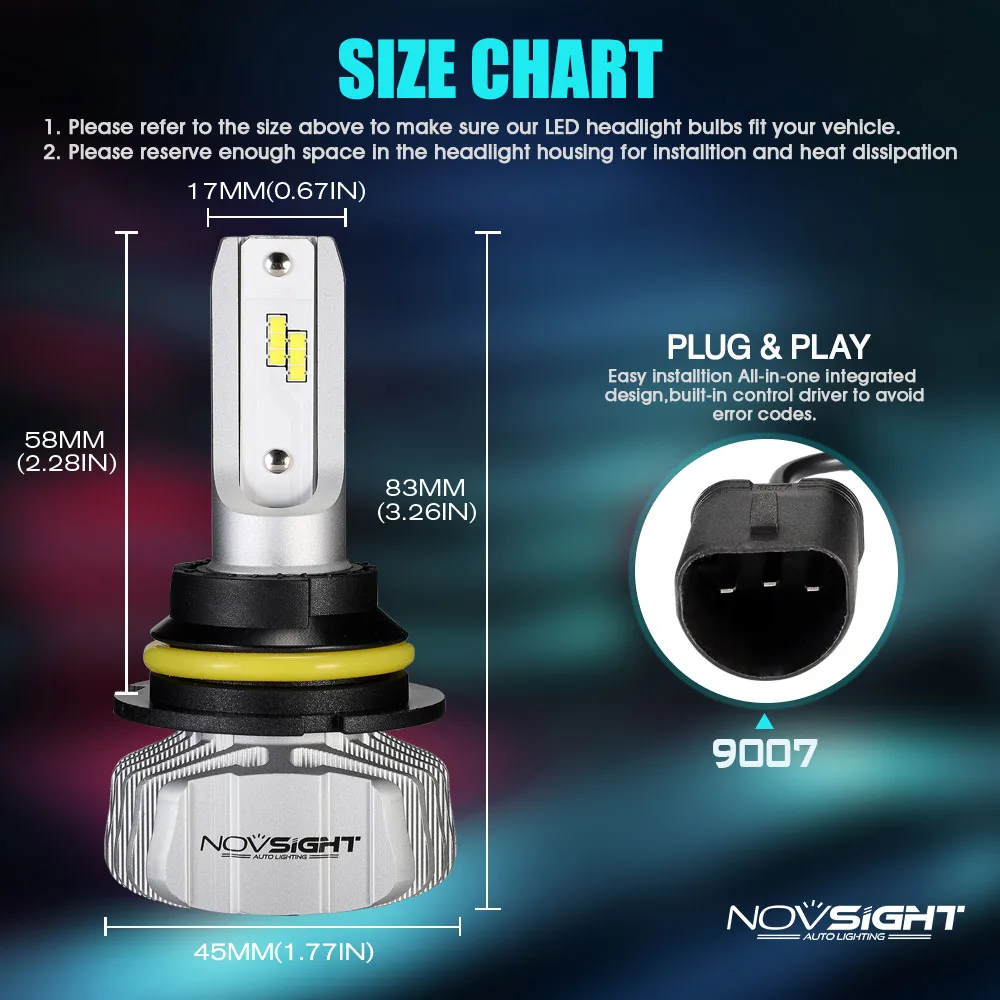2 шт. H11 H8 светодиодный фонарь для авто NOVSIGHT 10000лм 12 В 24 в 50 Вт 6500 к белый H4 H7 HB3 HB4 светодиодный фонарь для стайлинга автомобилей