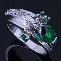 incredible water drop green cubic zirconia white cz silver plated ring v0400