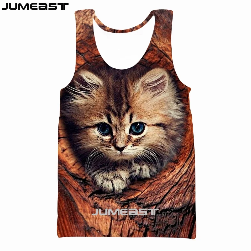 Jumeast бренд для мужчин/для женщин 3D жилет с принтом животных кошка короткий рукав Новая мода спортивный пуловер Лето безрукавки для