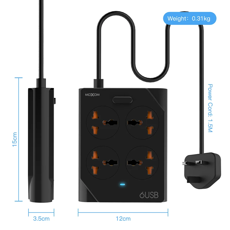 MOXOM умный дом электронный блок питания розетка Быстрая зарядка 6 USB+ 4 розетки стандартный разъем интерфейс расширение ЕС Великобритания - Тип штекера: KH-63UK B