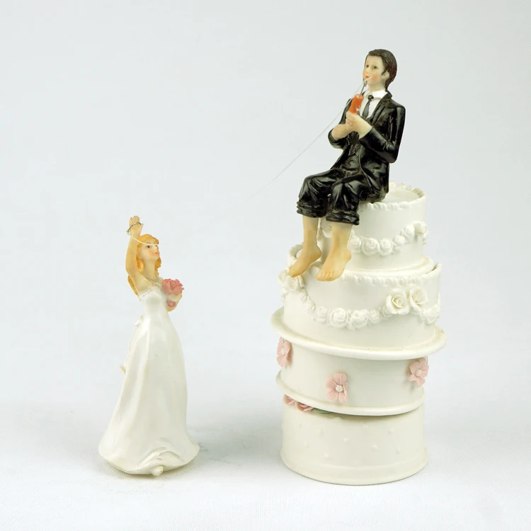 Romantic Fishing Resin bride and groom Figurine wedding cake topper party decoration | Дом и сад
