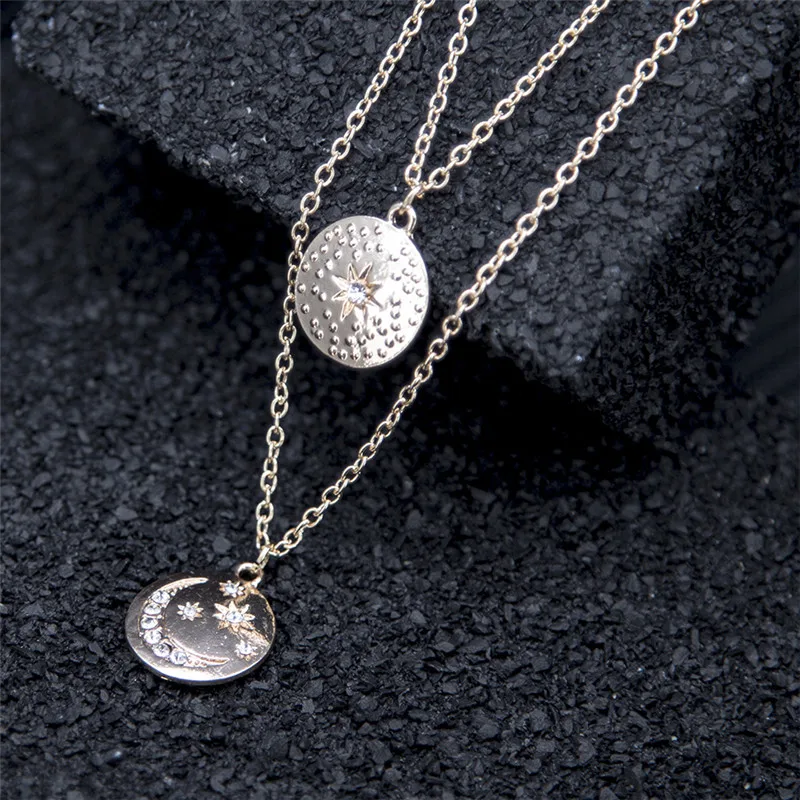 Женское колье Золотая Звезда ADOLPH Fashion чокер с Луной многослойные хрустальные