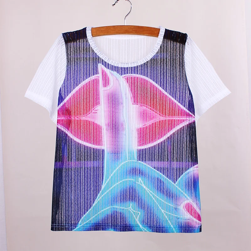 Новинка 2016 футболка для девочек с принтом губ женская летняя в западном стиле