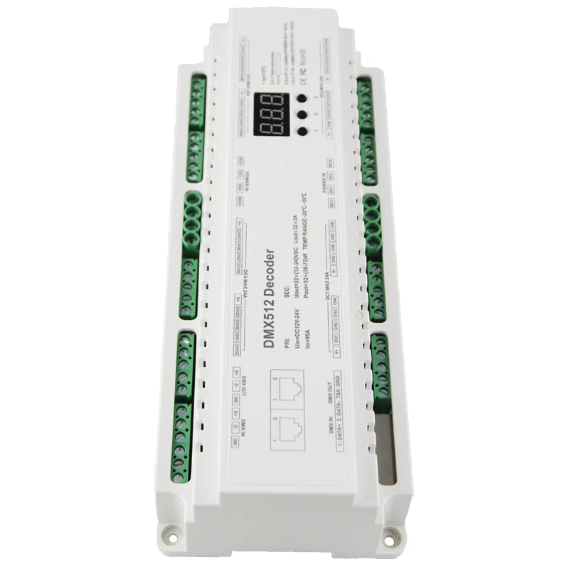10 шт./лот светодиодный DMX512 декодер DC12V-24V 5A* 24CH 3x32CH 3x40CH светодиодный дисплей DIY установки RJ45 24 32 40 каналов din-рейка DMX декодер