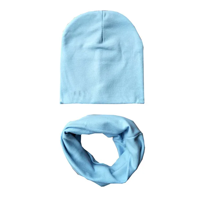 light blue Осенне-зимний детский комплект с шапочкой для мальчиков и девочек, весенний теплый шейный платок, детские вязаные шапки, комплекты из хлопка, детская шапка, шарф, комплекты из 2 предметов - Color: light blue