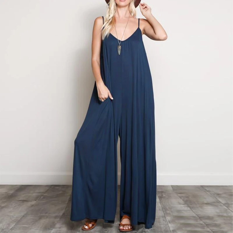 

ZANZEA 2021 Summer Rompers Women Jumpsuits Sexy V Neck Long Playsuits Casual Loose Overalls Wide Leg Mono Bodysuit