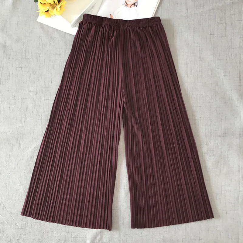 2019 female spring and summer large size chiffon pleated skirt pants wide leg thin section casual culottes | Женская одежда