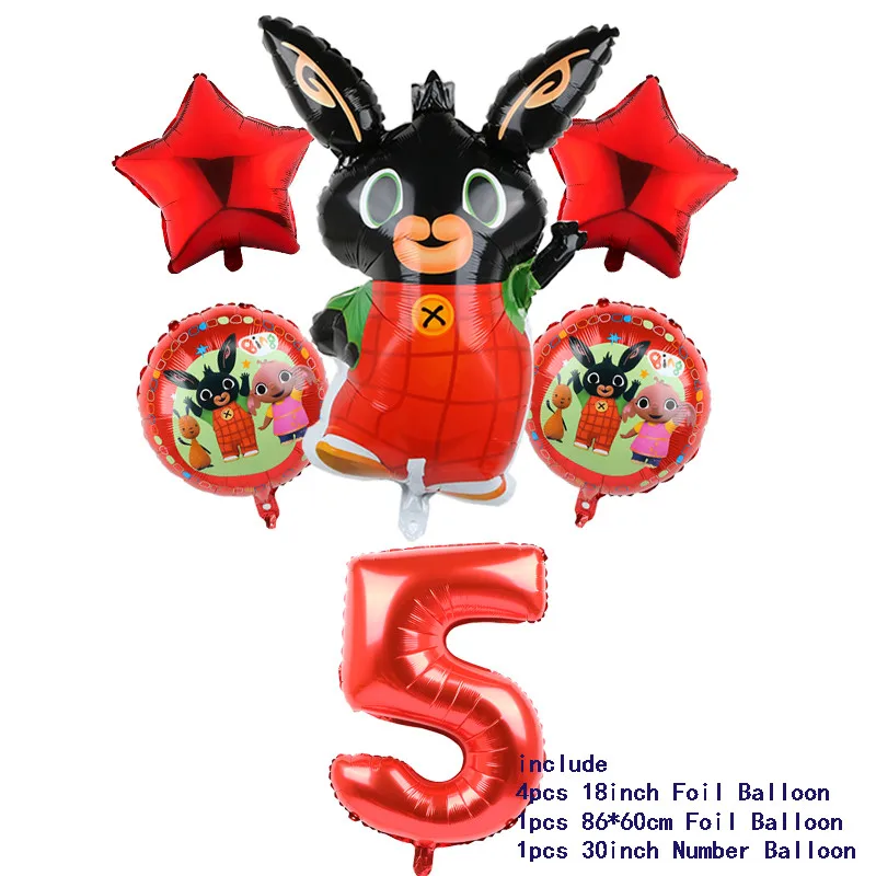 30inch Number 5 6 шт. 86*60 см Bing кролик фольги воздушный шар мультфильм кролик воздушные шары 30 дюймов номер ребенка 1 2 3 4 5 декор для вечеринки в честь Дня рождения поставки игрушки - Цвет: 30inch Number 5