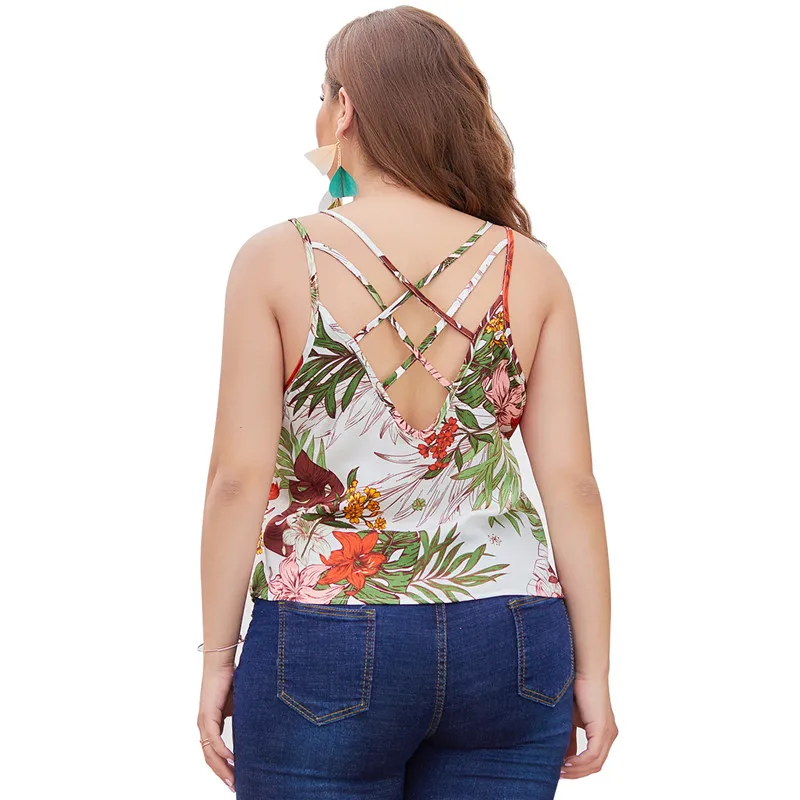 Женская сорочка плюс размер без рукавов с v-образным вырезом открытой спиной