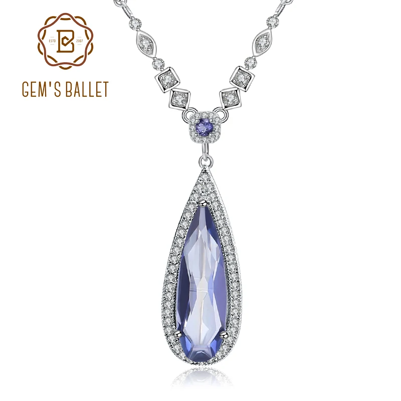 

GEM'S BALLET 9.05Ct Natural Iolite Blue Mystic Quartz Gemstone Pendant Necklace For Women 925 Sterling Silver Fine Jewelry
