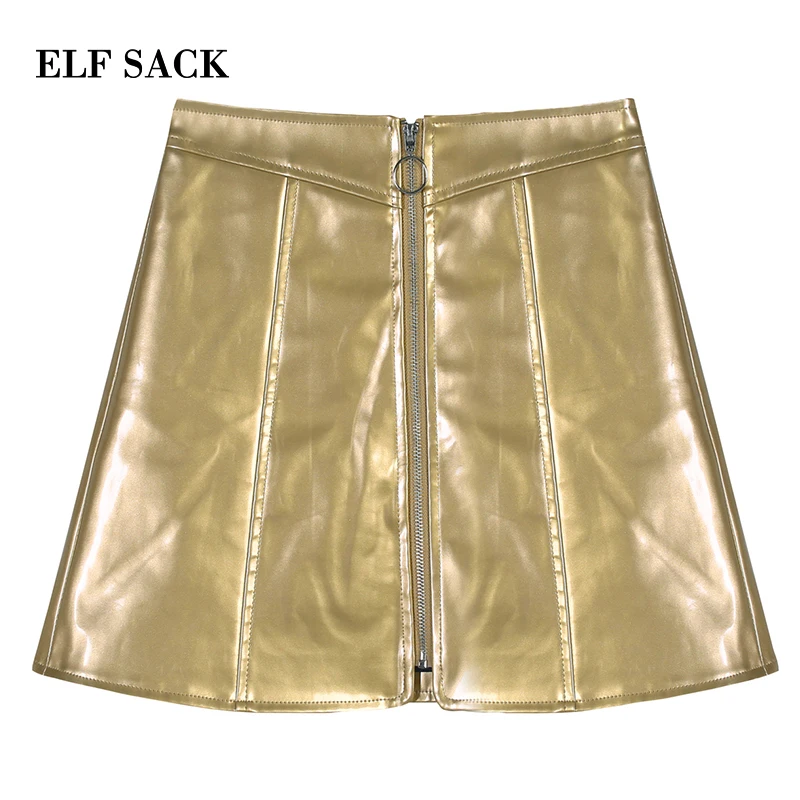 ELFSACK, осенняя Новинка, Женская юбка, однотонная, повседневная, Femme, мини-юбки, Ins стиль, из искусственной кожи, сексуальные женские юбки, уличная одежда