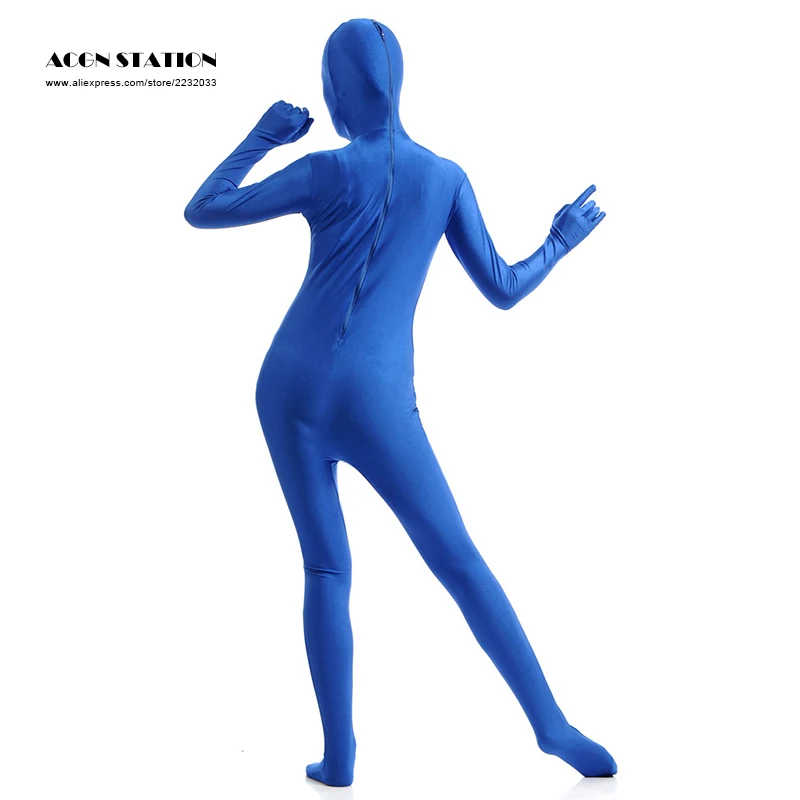 

Full Body Spandex Skin Suit Catsuit Halloween Costumes Adult Bodysuit Unisex unitard customized for open eyes mouth add crotch