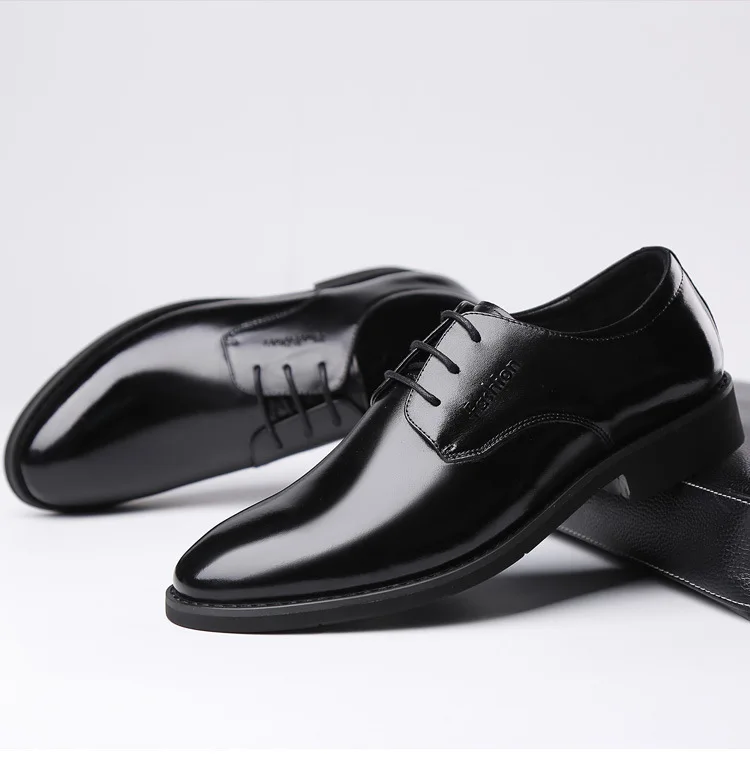 Мужские классические туфли из натуральной кожи круглый носок шнуровка низкие