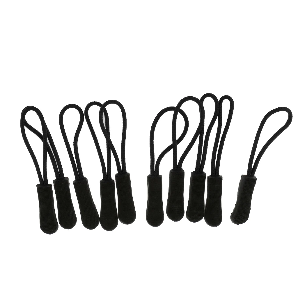 

10 Pieces Zipper Pulls Replacement Zip Cord Puller Slider Jacket Backpack Rubber Head Nylon Rope Zipper Pullers for Bags -Black