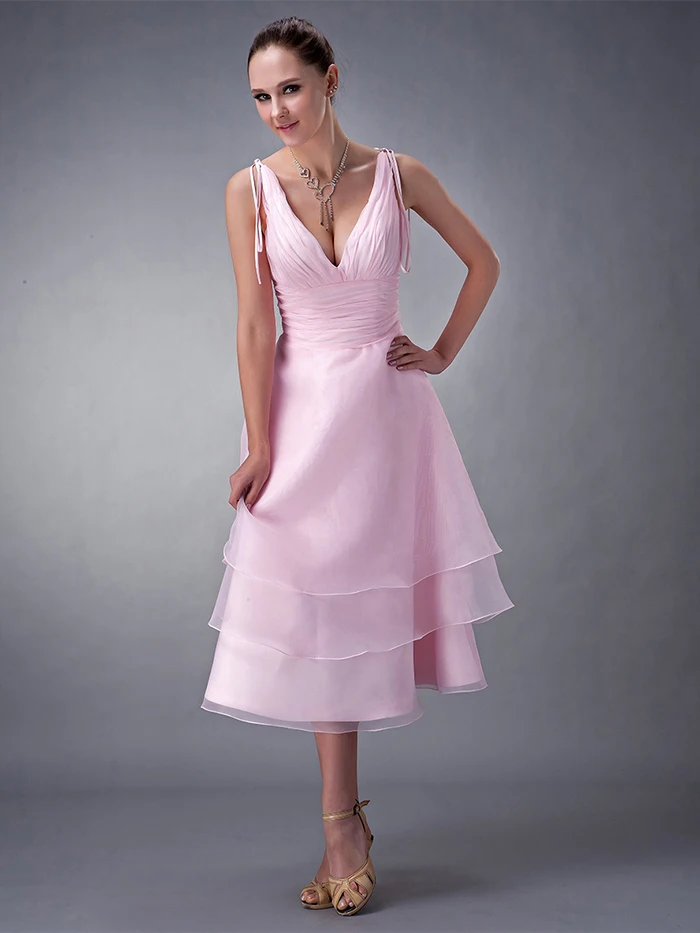 Сексуальная Розовый A-Line Органзы Свадебные Платья Невесты V-образным Вырезом Чай