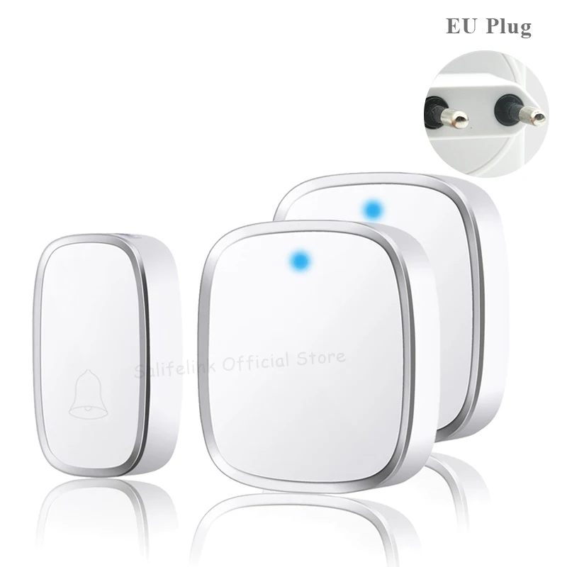 EU plug Salifelink беспроводной дверные звонки водостойкий 180 м удаленного ЕС США Plug смарт Кольцо Дверной звонок 1 кнопка 2 приемники батарея не - Цвет: EU plug