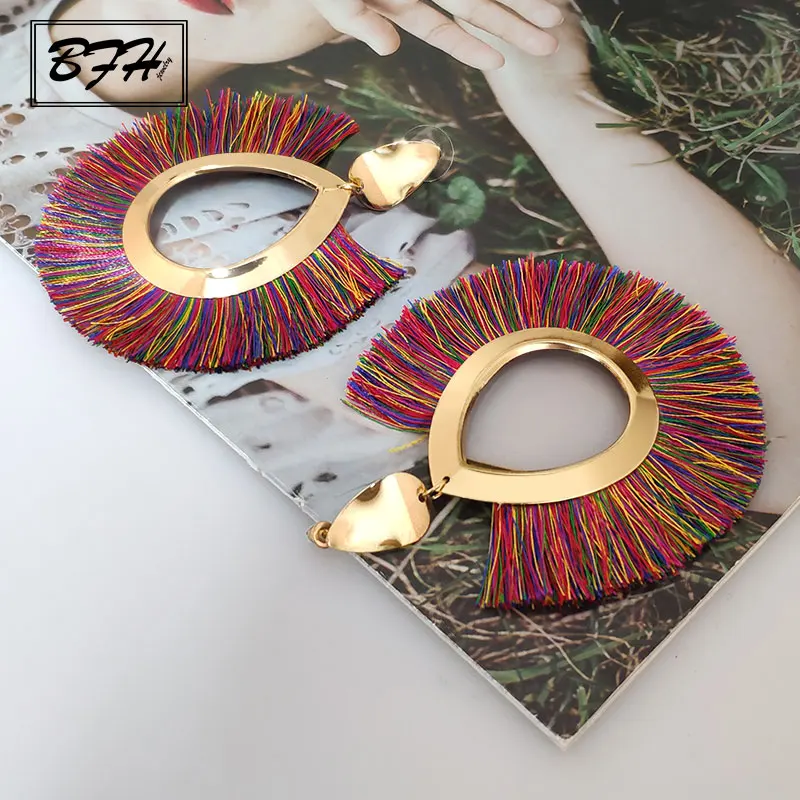 Multicolor 1 BFH модные богемные серьги с большими кисточками массивные большие серьги ручной работы Подвесные серьги с кисточкой для женщин Za ювелирные изделия - Окраска металла: Multicolor 1