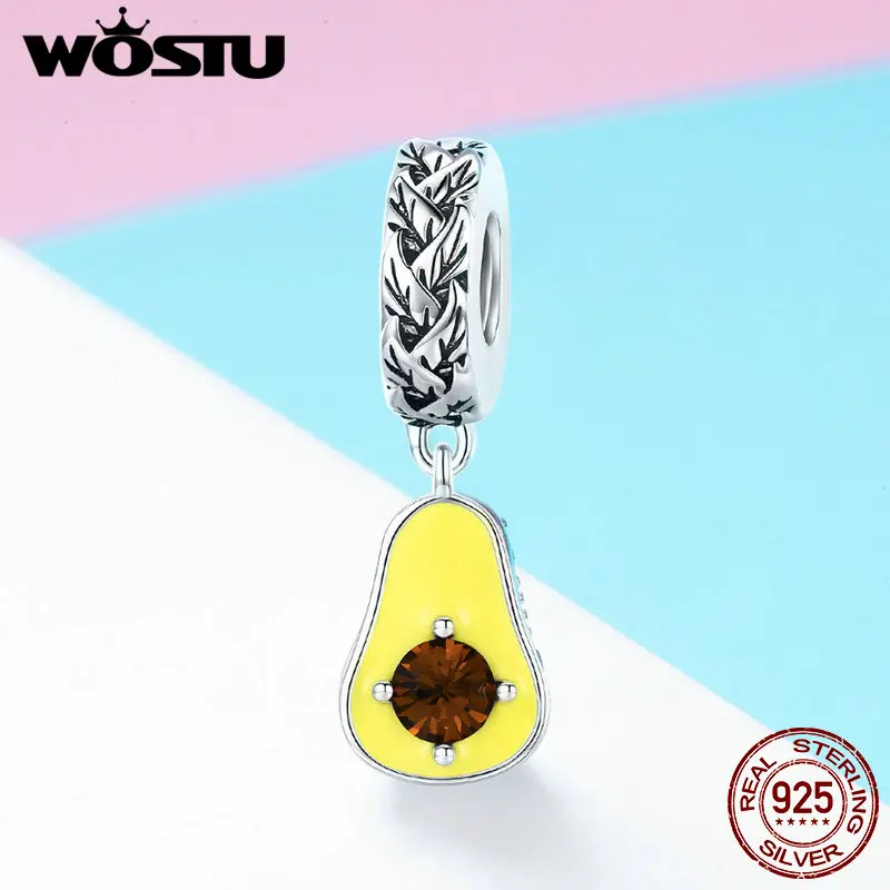 WOSTU 100% Стерлинговое Серебро 925 пробы фрукты авокадо Блестящий Циркон Подвески