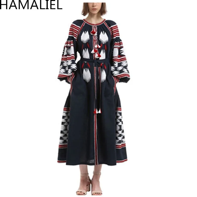 Женское богемное платье HAMALIEL подиумное этническое пляжное из хлопка и льна с