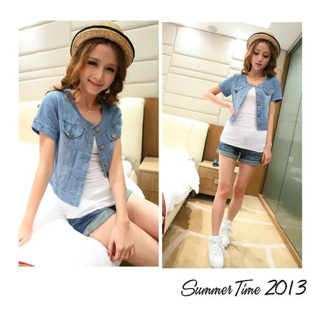 Короткие сладкий Стиль для девочек Джинсовая куртка Для женщин Жан Куртки