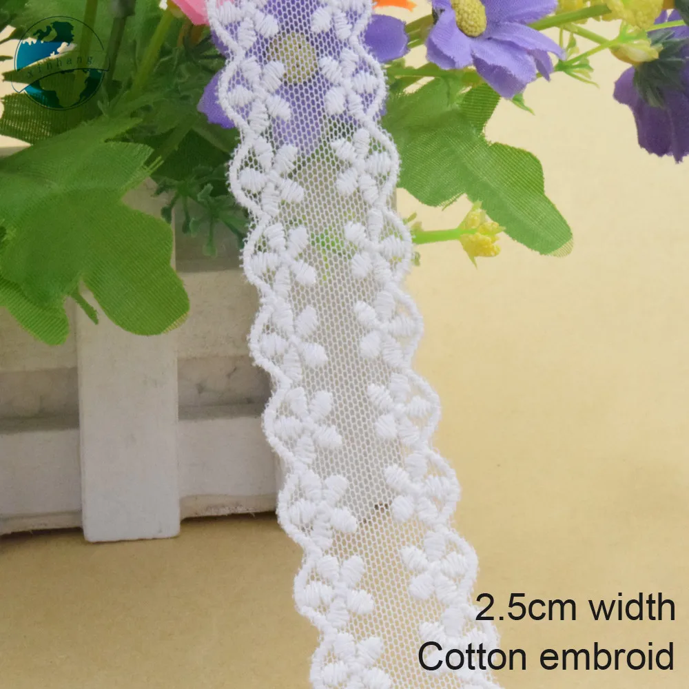 

10yards 2.5cm Wide Cotton Embroid Lace Edge Sewing Ribbon Guipure Trim Wedding DIY Garment Accessories French Doll Lace#3931