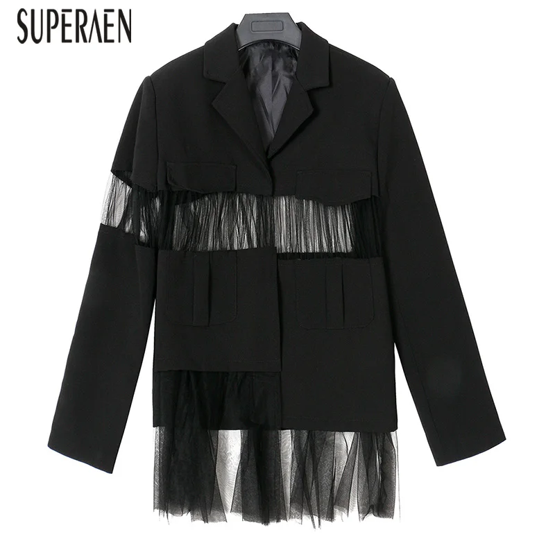 SuperAen, Европейская мода, женский костюм, куртка, дикая перспектива, полый, сшитый, сетчатый жакет, женский, новинка, повседневная женская одежда