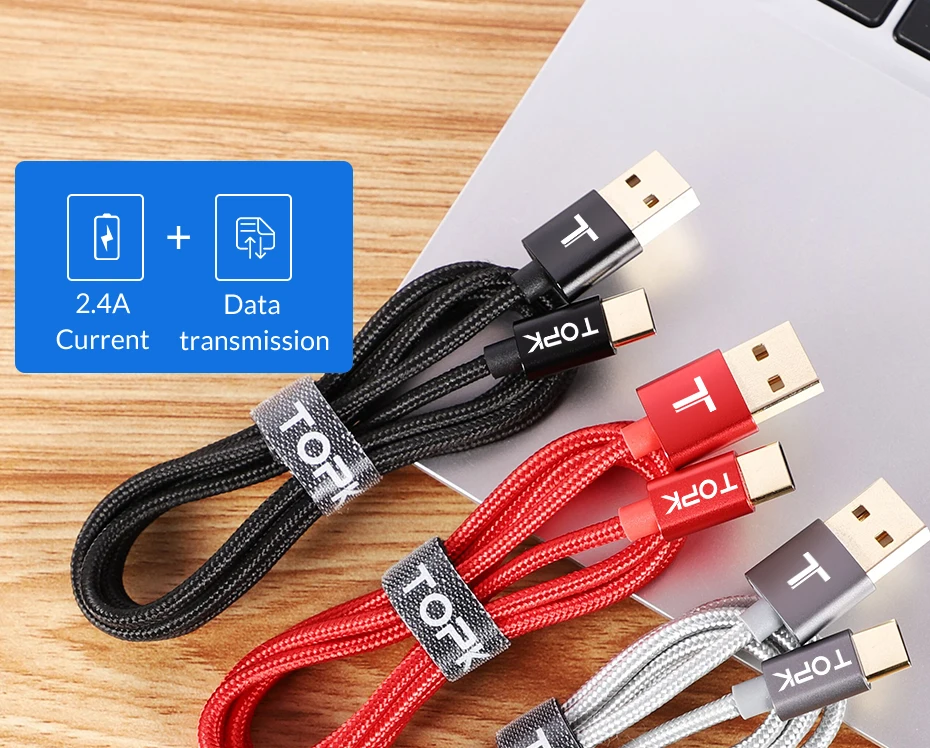 TOPK нейлоновый Кабель с разъемом usb-c для быстрой зарядки Тип C кабель для samsung Galaxy S9 S8 Note 9 8 Xiaomi huawei синхронизации данных Тип-C телефонный кабель