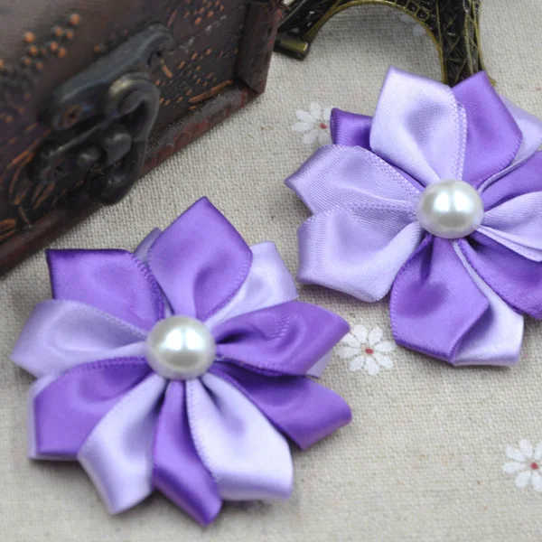 Purple 10 шт. атласная лента цветы ж/жемчужные аппликации ремесло DIY Свадьба 9 цветов A268 - Цвет: Purple