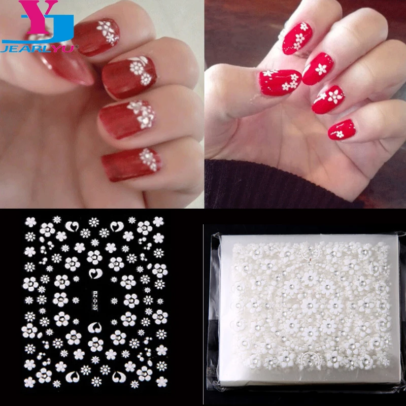 30Pcs/Lot 3D Nail Sticker White Flower Nails Art Decoration Romantic Adesivo De Unha Nail Polish Strips Foil DIY Manicure Tools