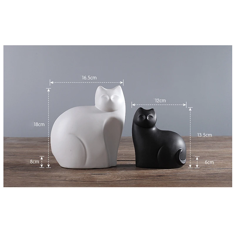 2 шт./компл. Черный и белый Керамика фигурка кошки животная статуя украшения