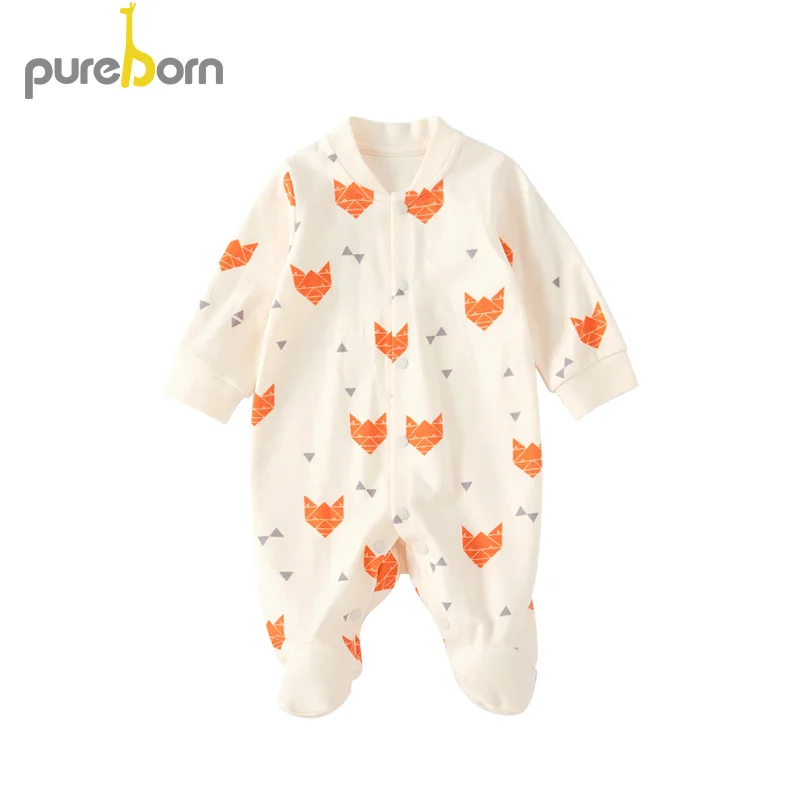 orange fox Pureborn/пижамы для новорожденных; хлопковая одежда с рисунком для маленьких мальчиков и девочек; весенне-Осенние костюмы - Цвет: orange fox