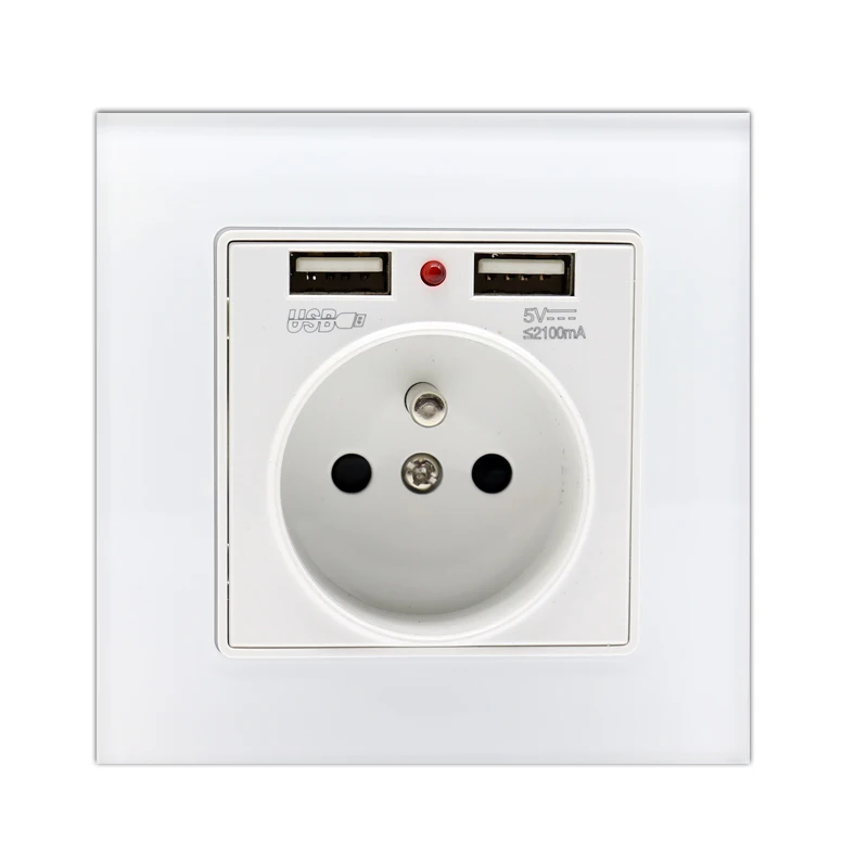 Настенная розетка с двумя USB портами 16 А 2 1 А|dual wall socket usb|french socketport charger |