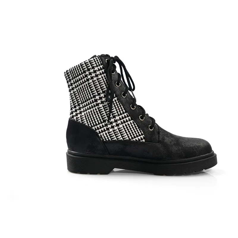 Женские ботинки в байкерском стиле YMECHIC черные Винтажные клеточку на шнурках