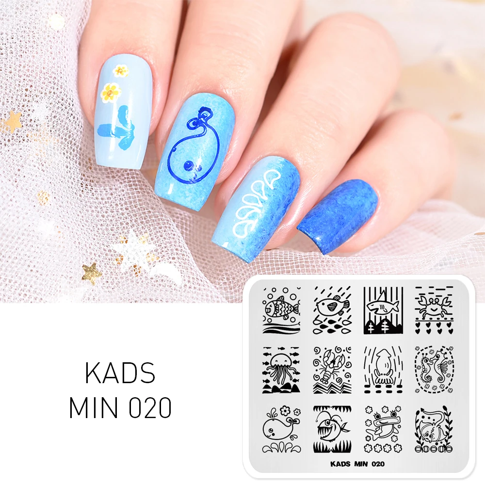 KADS MIN 020 Stamp Ocean Style Lovely Cartoon Aquatic Creatures Template Stencil Beauty Tools Nails Plate|nail stamp plate|stamp platenail |