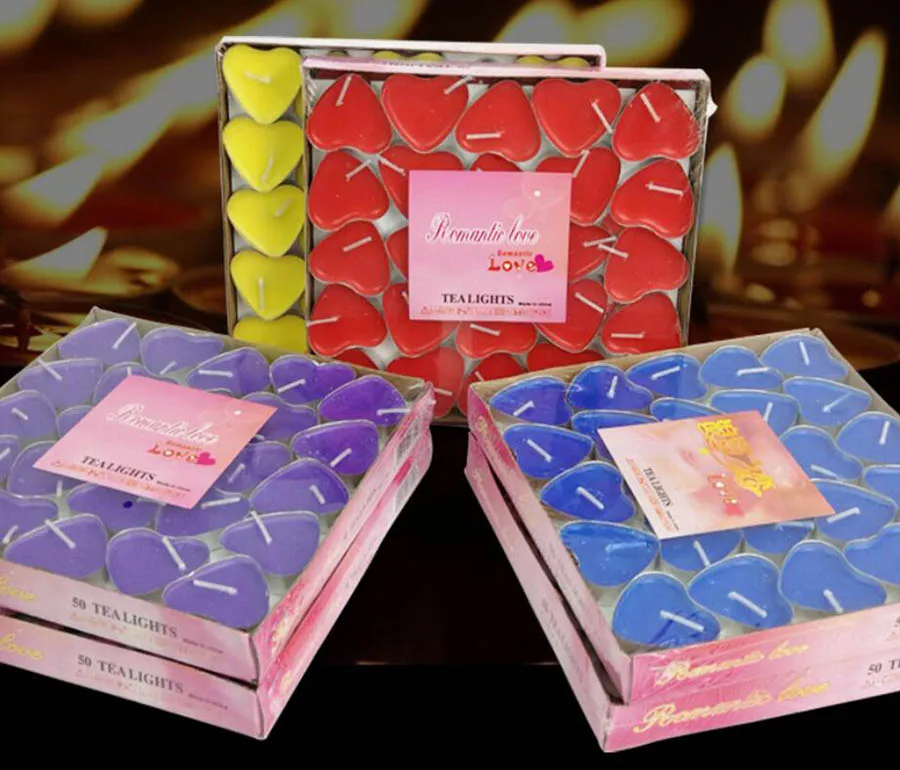 Чайная свеча в виде сердца синего/Красного/розового/белого/фиолетового/желтого