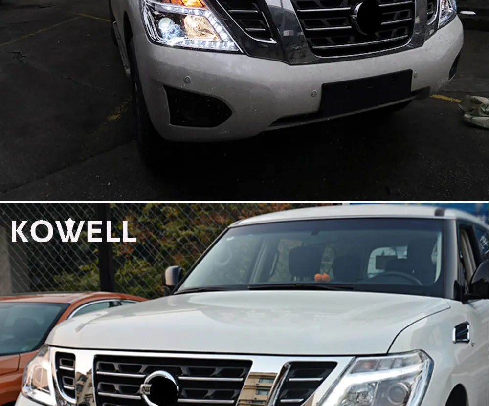 KOWELL автомобильный Стайлинг для Nissan Patrol головной светильник s для Patrol Головной фонарь светодиодный DRL передний светильник Биксеноновая линза двойной луч HID комплект