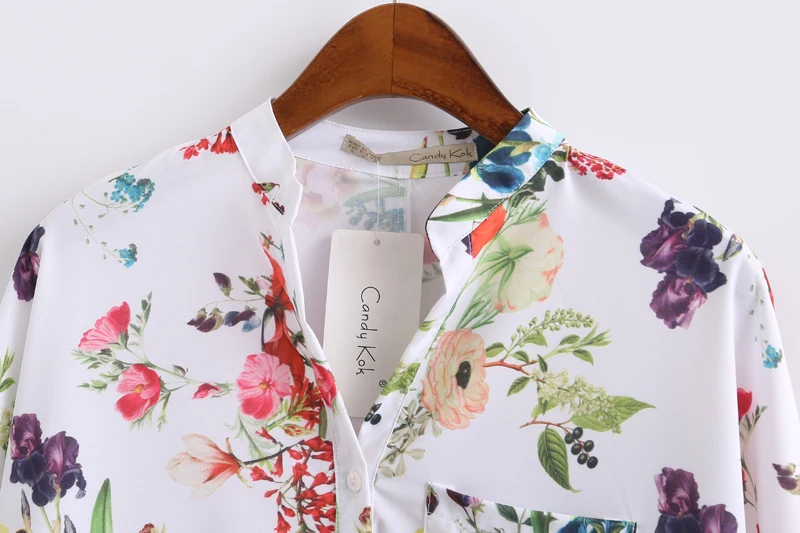 Европейский стиль для женщин цветочный принт элегантный повседневное рубашка с